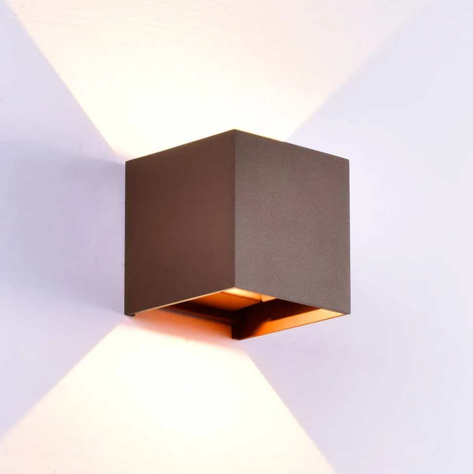 Udendørs væglampe Davos, corten, kantet, dæmpbar aluminium