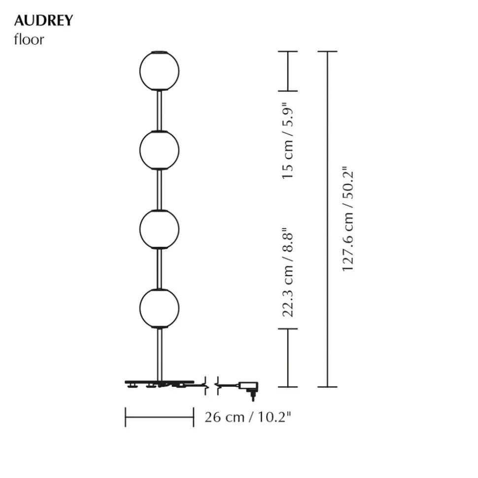 UMAGE LED-gulvlampe Audrey, stålfarvet, højde 128 cm, 4 lyskilder