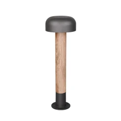 Vejlampe Fraser, grå/trælook, aluminium, IP54, højde 84,5 cm