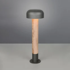 Vejlampe Fraser, grå/trælook, aluminium, IP54, højde 84,5 cm