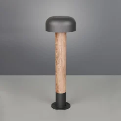 Vejlampe Fraser, grå/trælook, aluminium, IP54, højde 84,5 cm