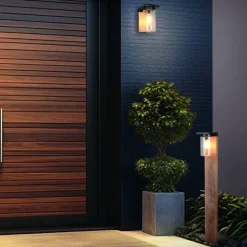 Vejlampen ARDILA, trælook, højde 100 cm, metal/glas IP44