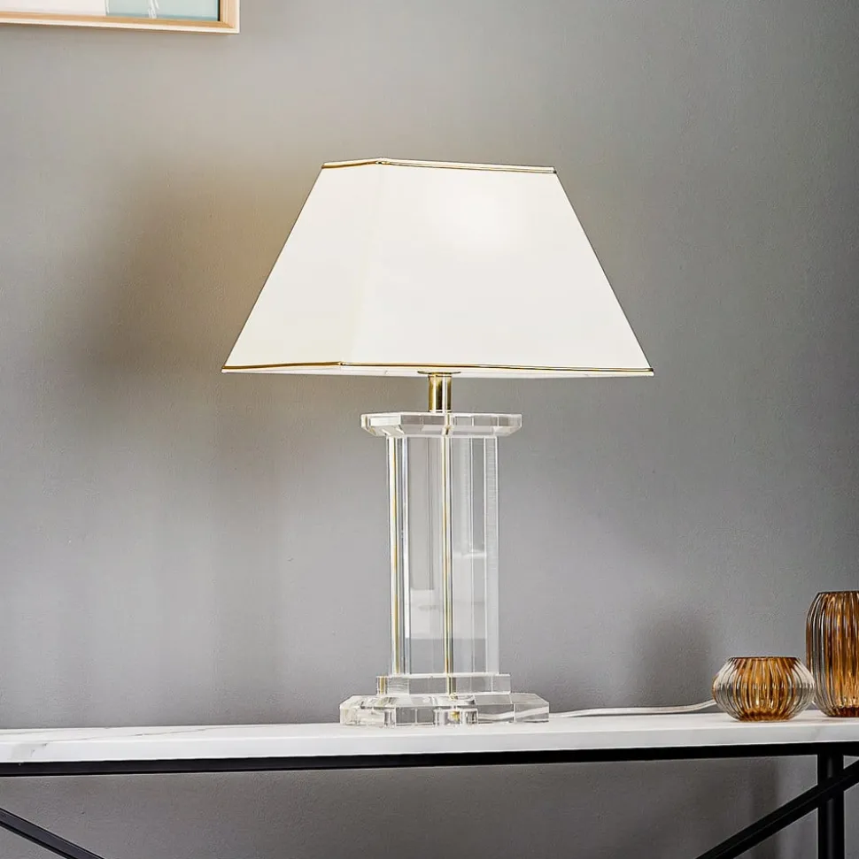 Veronique bordlampe, bred fod, creme/guld