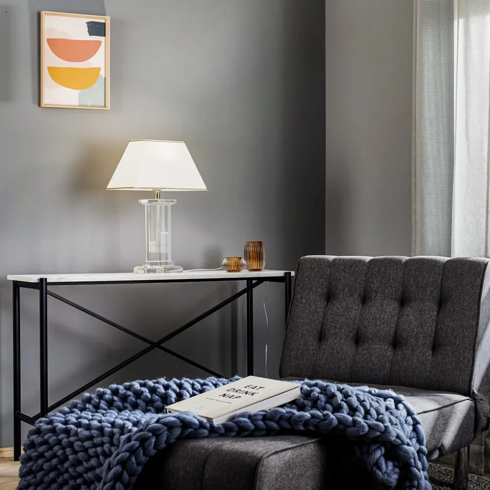 Veronique bordlampe, bred fod, creme/guld