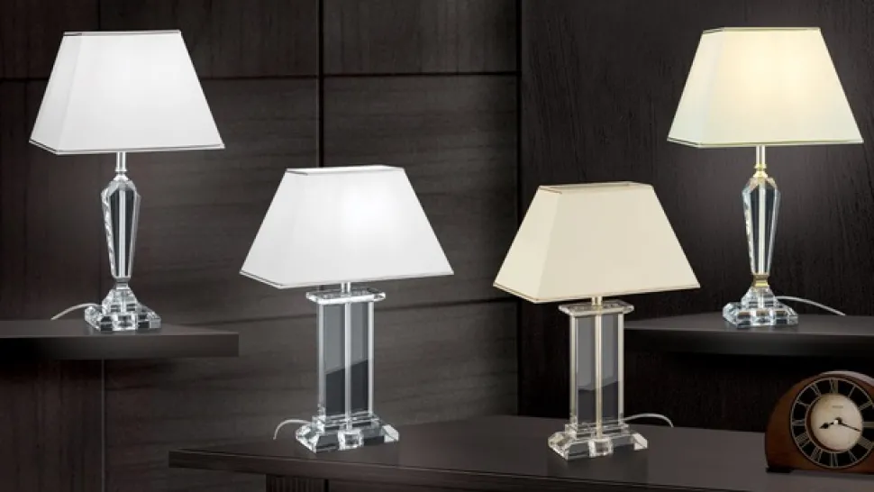 Veronique bordlampe, bred fod, creme/guld