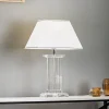 Veronique bordlampe, bred fod, hvid/krom