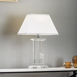 Veronique bordlampe, bred fod, hvid/krom