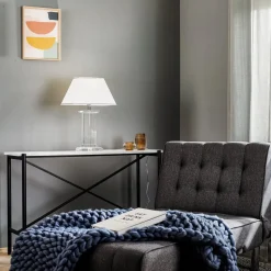 Veronique bordlampe, bred fod, hvid/krom