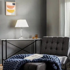 Veronique bordlampe, smal fod, hvid/krom