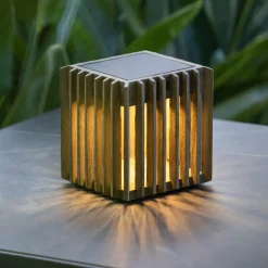 Verti LED solcellebordlampe, teakgrå, 3.000 K, 300 lm