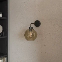 Væglampe Cubus, sort/rav, glas, Ø 18 cm, E27