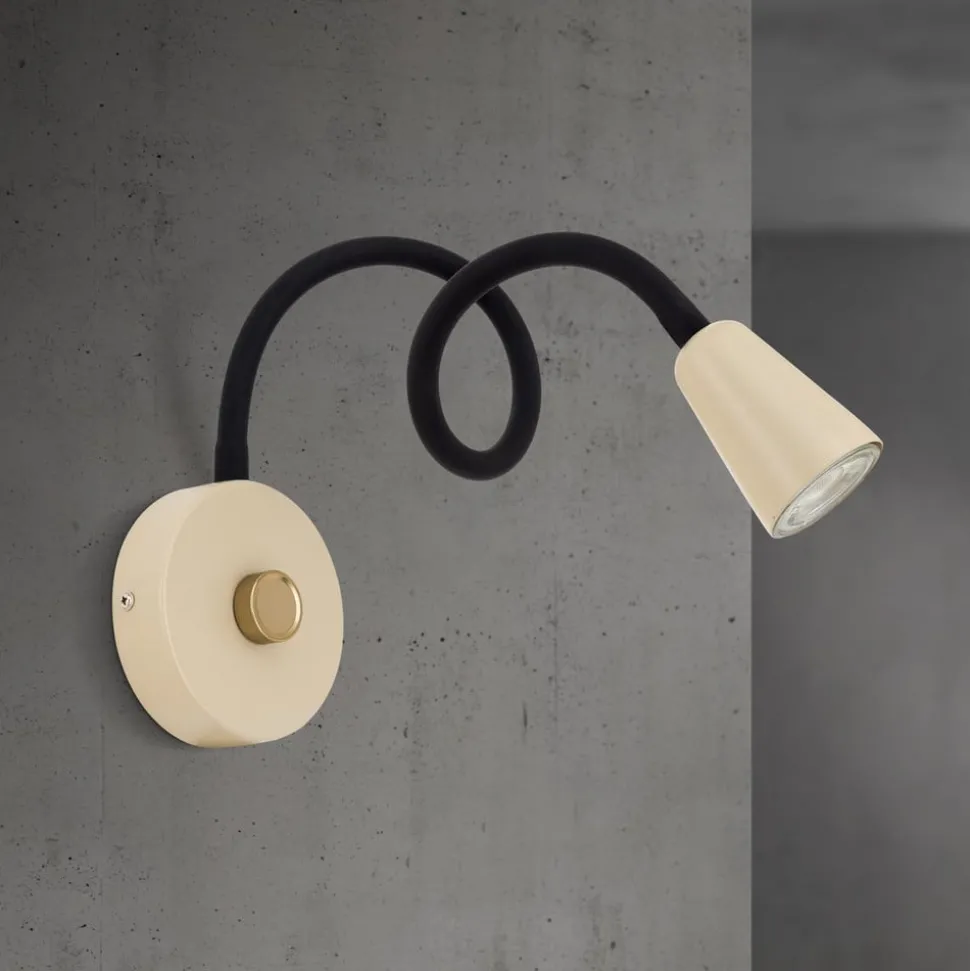 Væglampe Dotty, khaki, fleksibel arm, dæmper, GU10