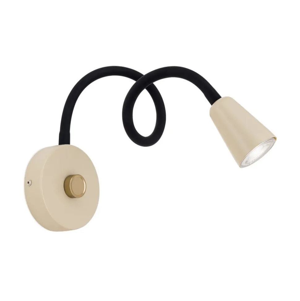 Væglampe Dotty, khaki, fleksibel arm, dæmper, GU10