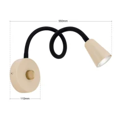 Væglampe Dotty, khaki, fleksibel arm, dæmper, GU10