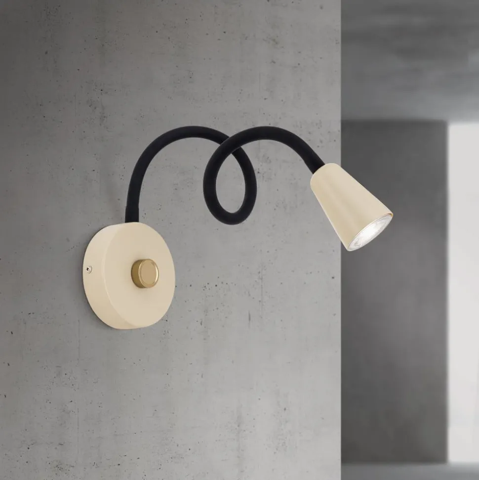 Væglampe Dotty, khaki, fleksibel arm, dæmper, GU10