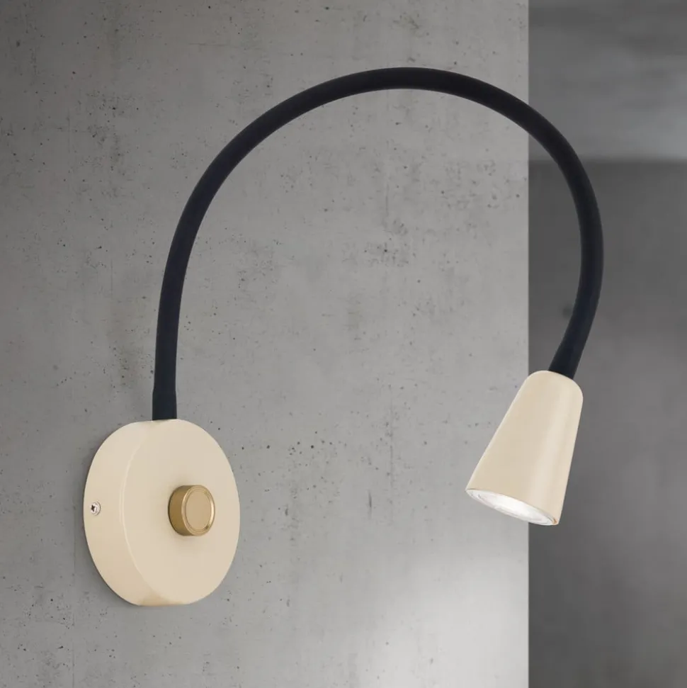 Væglampe Dotty, khaki, fleksibel arm, dæmper, GU10