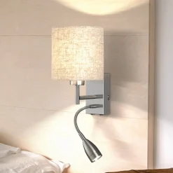 Væglampe Dreamer LED-læselampe nikkel/sandfarvet linned