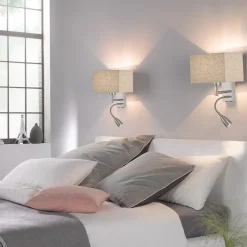 Væglampe Dream læselampe, linned sand/nikkel
