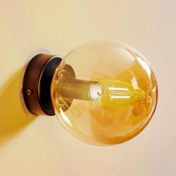 Væglampe Glassy, sort, ravfarvet, glas, E14, Ø 14 cm