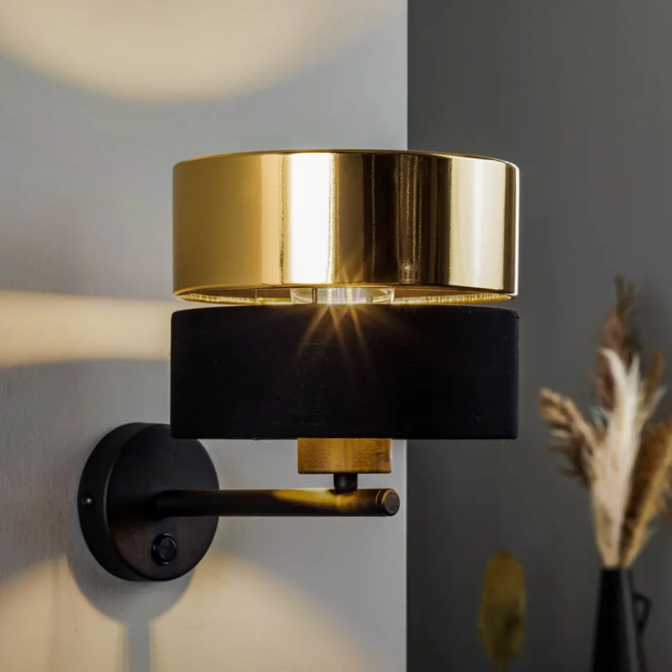 Væglampe Hilton, sort/guld
