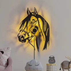 Væglampe Horse, sort, metal, 57 x 41 cm, stikledning