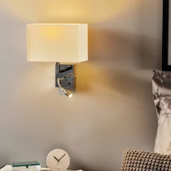Væglampe Hotel LED, hvid, tekstil, 2 lyskilder, LED-læselampe