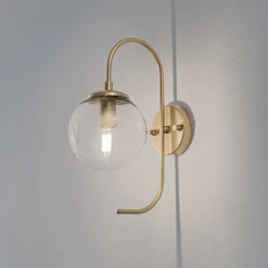 Væglampe Jewel, guldfarvet, glas, højde 36 cm, E14