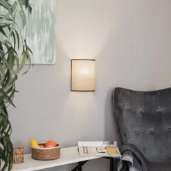 Væglampe Jute&black, naturbrun, halvrund