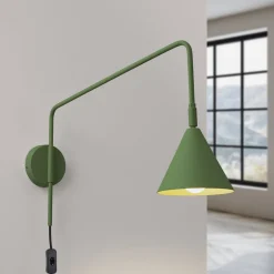 Væglampe LYS, olivengrøn, Ø 14 cm, metal, stik, E14