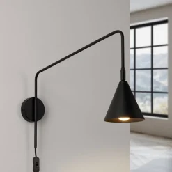 Væglampe LYS, sort, Ø 14 cm, metal, stik, E14