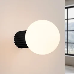 Væglampe ORBI, sort, glas/metal, Ø 12 cm, IP44, G9