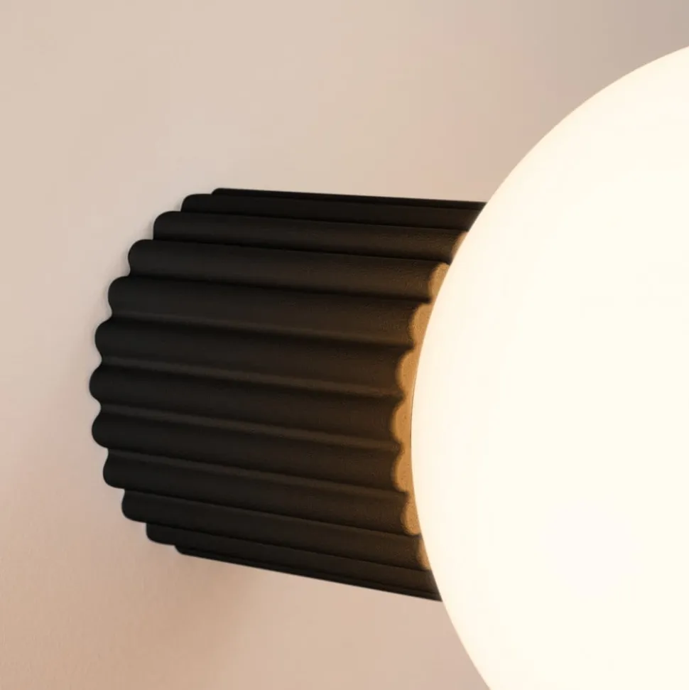 Væglampe ORBI, sort, glas/metal, Ø 12 cm, IP44, G9