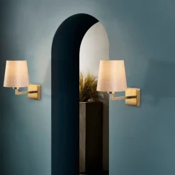 Væglampe Profil, guld/creme, metal/stof, højde 30 cm