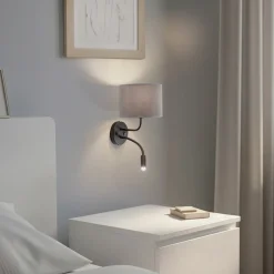 Væglampe Roller, fløjl grå, sort, med læselampe