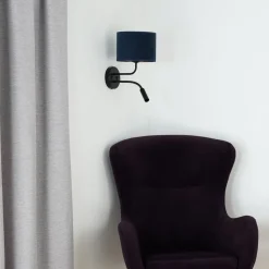 Væglampe Roller, fløjl mørkeblå, sort, med læselampe