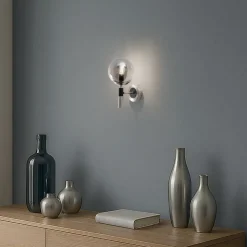 Væglampe Rollo, Ø 15 cm, røggrå, glas/metal