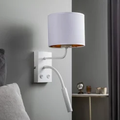 Væglampe Soho, cylindrisk, læselampe hvid/guld