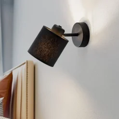 Væglampe Suerte, sort / guld, 1 lyskilde, tekstil, stål