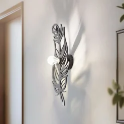Væglampe W-030, sort, fjederdesign, MDF-træ, laserskåret