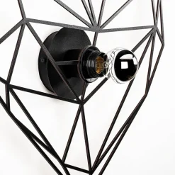 Væglampe W-046, sort, hjerteformet design, MDF-træ laserskåret