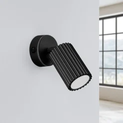 Vægspot carbon, sort, udspring 16 cm, kontakt, aluminium