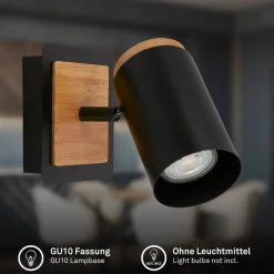Vægspot Duta, udhæng 16 cm, sort/træfarvet, træ