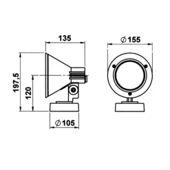 Vægspot 643S, sort, IP54, E27, aluminium, drejelig