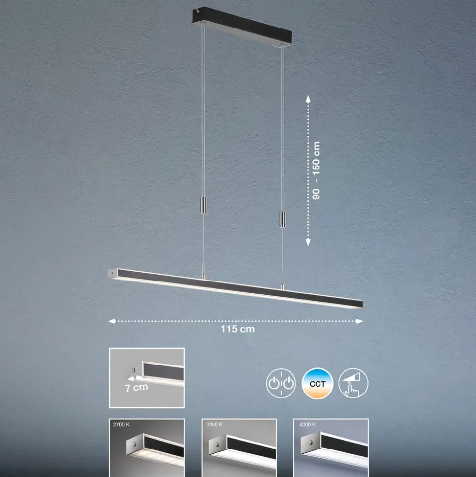 Vitan LED-pendel, sandsort, længde 115 cm, 2-lys, CCT