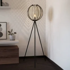 Waverton gulvlampe, sort/hvid, højde 143 cm, stål/stof
