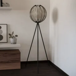 Waverton gulvlampe, sort/hvid, højde 143 cm, stål/stof