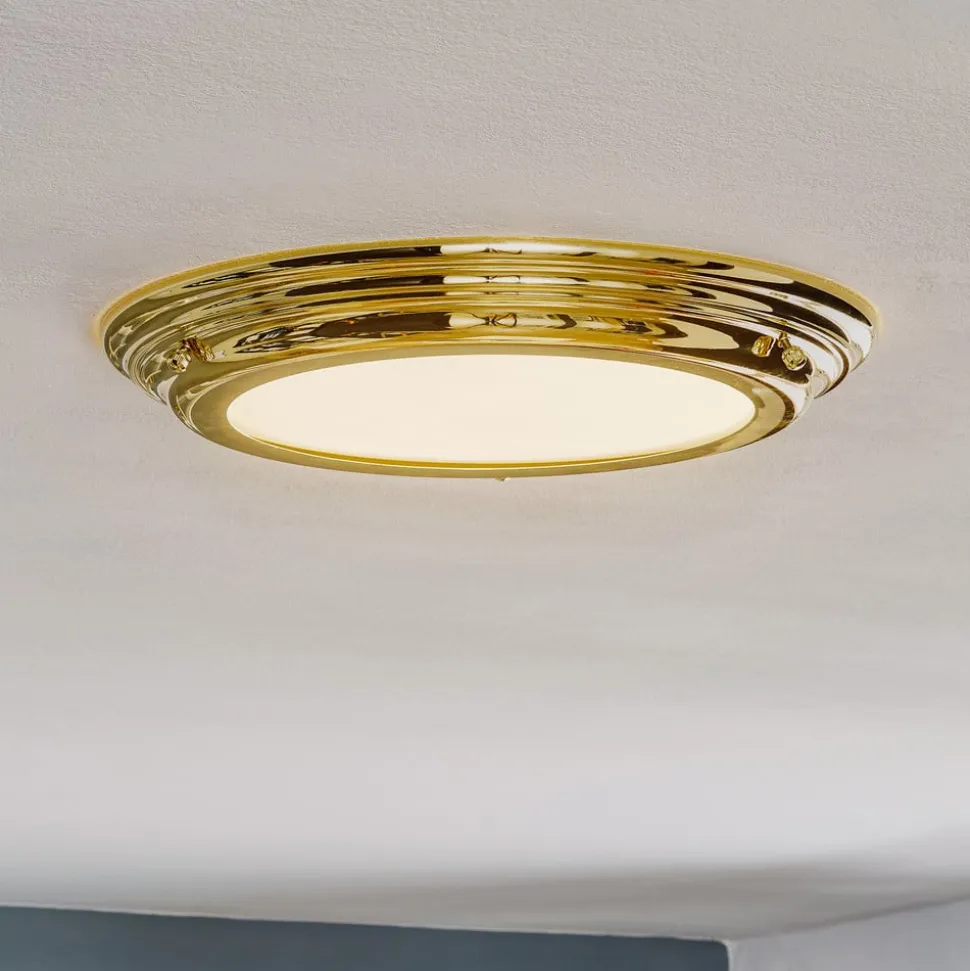 Welland IP44 LED-loftlampe, poleret messing