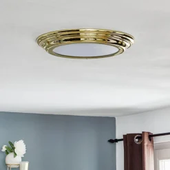 Welland IP44 LED-loftlampe, poleret messing