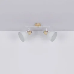 Wiho loftlampe af metal, hvid/trælook, 2 lyskilder