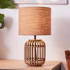 Woodrow bordlampe af bambus med stofskærm